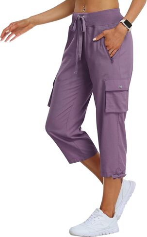 MoFiz Women's Cargo Capris Hiking Pants Lightweight Quick Dry Outdoor Athletic Travel Casual Loose Comfy Cute Zipper Pockets in Saudi Arabia