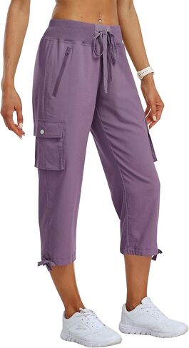 MoFiz Women's Cargo Capris Hiking Pants Lightweight Quick Dry Outdoor Athletic Travel Casual Loose Comfy Cute Zipper Pockets in Saudi Arabia