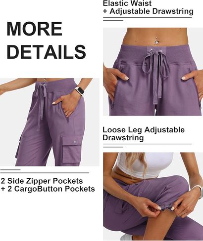 MoFiz Women's Cargo Capris Hiking Pants Lightweight Quick Dry Outdoor Athletic Travel Casual Loose Comfy Cute Zipper Pockets in Saudi Arabia