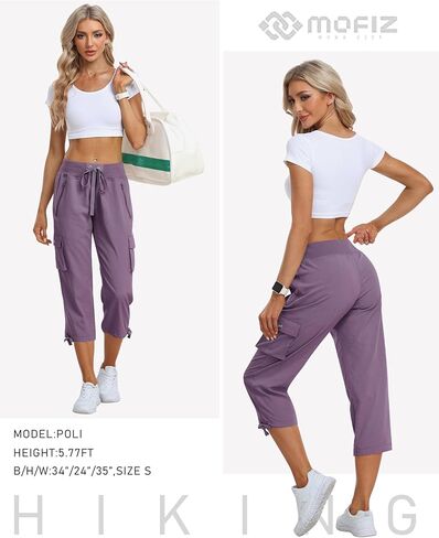 MoFiz Women's Cargo Capris Hiking Pants Lightweight Quick Dry Outdoor Athletic Travel Casual Loose Comfy Cute Zipper Pockets in Saudi Arabia