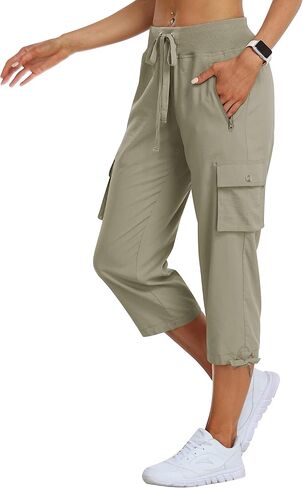 MoFiz Women's Cargo Capris Hiking Pants Lightweight Quick Dry Outdoor Athletic Travel Casual Loose Comfy Cute Zipper Pockets in Saudi Arabia