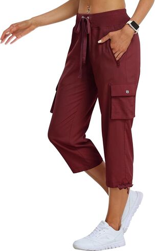 MoFiz Women's Cargo Capris Hiking Pants Lightweight Quick Dry Outdoor Athletic Travel Casual Loose Comfy Cute Zipper Pockets in Saudi Arabia