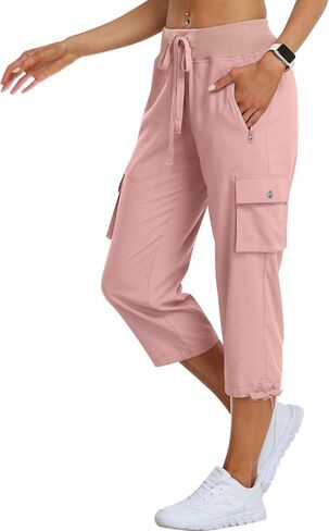 MoFiz Women's Cargo Capris Hiking Pants Lightweight Quick Dry Outdoor Athletic Travel Casual Loose Comfy Cute Zipper Pockets in Saudi Arabia