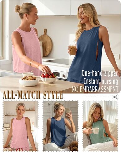 3 Pack Women's Nursing Tank Tops Hidden Zippers Sleeveless Shirts Breastfeeding Crew Neck Loose Maternity Tops in Saudi Arabia