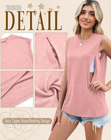 3 Pack Women's Nursing Tank Tops Hidden Zippers Sleeveless Shirts Breastfeeding Crew Neck Loose Maternity Tops in Saudi Arabia