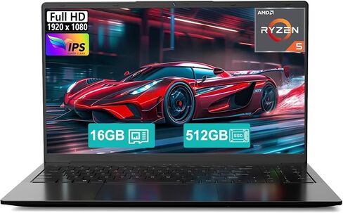 كمبيوتر محمول 15.6 فل اتش دي AMD Ryzen 5 (4C/8T)، ذاكرة وصول عشوائي 16 جيجابايت، 512 جيجابايت SSD، رسومات Radeon Vega 8، شحن سريع 65 وات، USB3.0 ونوع C، كاميرا 2.0 ميجابكسل، Windows 11، كمبيوتر محمول محمول للطلاب العمل والمكتب المنزلي in Kuwait