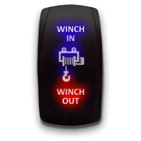 Winch in Winch Out - Red - Laser Etched Toggle Switch 7-PIN Momentary Switch Waterproof Black Shell/ON-Off-ON DPDT Illuminated Rocker Switch for Auto Truck Boat Marine - 20A 12V/10A 24V