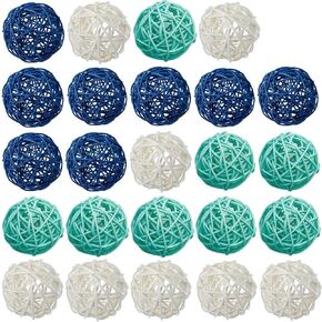 zorpia 24pcs Navy Blue Gray White Wicker Rattan Balls -Mixed 3 Colors Decorative Balls for Bowls, Vase Filler, Coffee Table Decor, Wedding Party Centerpieces