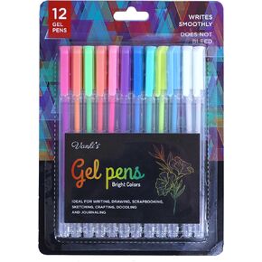 Vanli's Gel Pens for Kids and Adults, 12 Bold Colored Ballpoint Pens in Assorted Bright Ink Ideal for Black Paper, Gel Pens for Coloring, Drawing, Journaling and Scrapbooking (10 Colors Plus 2 White)