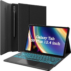 GreenLaw Galaxy Tab S9 Plus Keyboard Case, 7-Color Backlit, Smart Touchpad, Magnetic Detachable Keyboard Case with S Pen Holder for Samsung Galaxy Tab S9+ Plus (SM-X810/X816B/X818U) Black