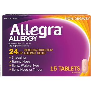 Allegra Adult 24HR Non-Drowsy Antihistamine, 15 Tablets, Fast-acting Allergy Symptom Relief, 180 mg