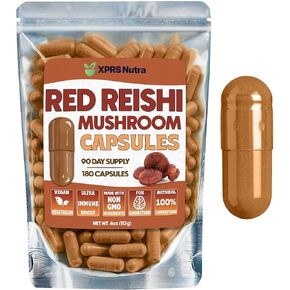 Reishi Mushroom Capsules - 180 Count Red Reishi Mushroom Capsules - 3 Month Supply Real Mushrooms Reishi Supplement Pills for Cognitive and Immune Boost - Mushroom Reishi Hongo Reishi Organico