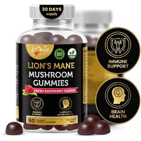 Amate Life Mushroom Gummies for Adults | 10 Mushroom Complex with Lions Mane Reishi Chaga & Cordyceps Mushroom | Brain, Immune & Energy Support | Raspberry Flavor