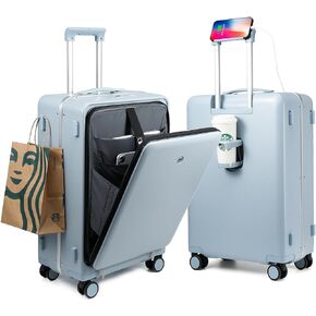 حقيبة ديولور للحمل مع قفل TSA، حقيبة حمل على الأمتعة مقاس 22 × 14 × 9 معتمدة من شركة الطيران مع جيب أمامي ومنفذ USB، حقيبة سفر صلبة بإطار من الألومنيوم (قابلة للحمل 20 بوصة، أبيض) in Kuwait