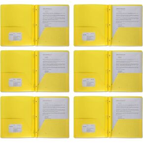 Plastic Pocket Folders, Colored Heavy Duty Durable Poly, 2 Pocket Folder, 3 Prong Fasteners, with Business Card Slot - 11" x 8 1/2" Sheet Size (Yellow)