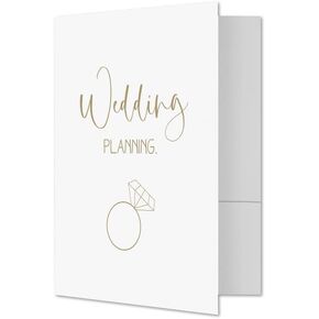 LUXPaper 9" x 12" Wedding Planning Folders | Two Pocket | White & Gold | 100lb. Cover | 2 Qty
