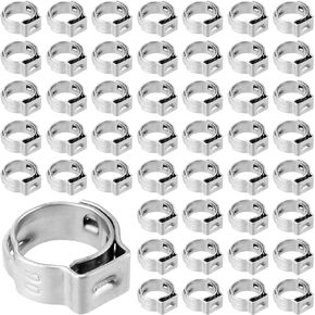 100 PCS 3/8 Inch Stainless Steel Crimp Hose Clamps, Single Ear Hose Clamps, PEX Cinch Pinch Clamp Rings, PEX Fitting Crimp Ring Clamps for PEX Tubing Pipe Fitting Connections