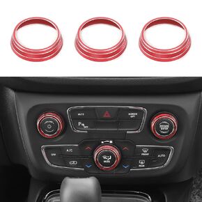 CheroCar AC Radio Knob Cover Air Conditioner Climate Control Audio Volume Tune Switch Knob Button Cover Trim Ring Compatible with Jeep Compass 2017 2018 2019 2020 (Red)…