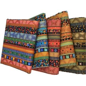 Gigicloud 5 Pcs/Set Fat Quarters Fabric Bundles, 10 x 8 inch Colored Printing Fabrics Ethnic Style Pattern Cotton Fabric Quilting Squares Handmade Patchwork Quarter Sheets Set for Sewing