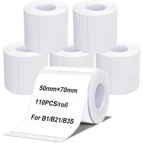 Labels Tape, 6 Rolls(660PCS) Thermal Label Sticker for B21/B3S/B1 Printer Waterproof Sticker Paper Business Shipping Address Labeling Replacement with Self-Adhesive (50 x 70mm-110PCS)