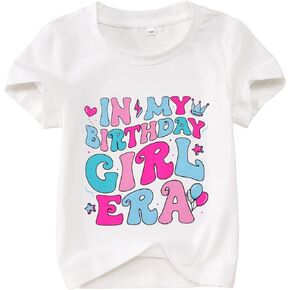 IZYJOY Birthday Girl Shirts Toddler Baby Girls Funny in My Era Letter Graphic T-Shirt Cute Short Sleeve Party Tee Tops 1-6T