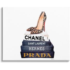 Stupell Industries Glam Fashion Book Set Leopard Pumps Heels Grey Framed Wall Art, 16 x 20, Design by Artist Amanda Greenwood