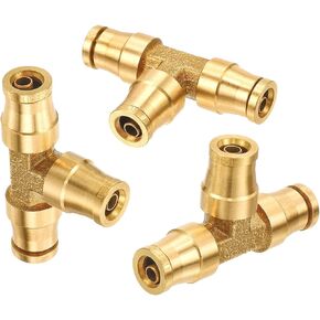 PATIKIL 3/8 Tee Union Push to Connect Fittings 3/8" OD DOT Air Fittings Brass Air Brake Line Fittings Push in Union Fittings for Trucks Trailers Industrial Workshops (3 Pack)