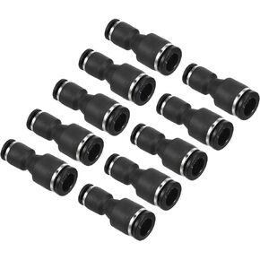 PATIKIL 8mm to 4mm Reducing Push to Connect Air Line Fitting, 10 Pack Straight Union Reducer Pneumatic Quick Connect Fittings, Black