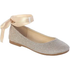 iGirlDress Girls Glitter Ribbon Ankle Ties Ballerina Flat Shoes 9 Toddler-5 Kids