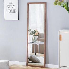 Full Length Mirror, 58"x18" Full Body Floor Mirror with Stand, Floor Standing Mirror Full Body Mirror, Hanging Mounted Mirror for Bedroom Cloakroom, Solid Wood Frame,Brown in Kuwait