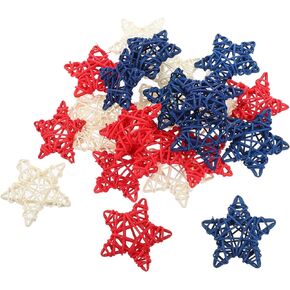 ARTIBETTER Mini Rattan Stars 24pcs Rattan Ornaments American Decorations White Decorations Boho Decor Mini Rattan Stars Patriotic Tree Ornaments Rattan Woven Five-Pointed Star Rattan Balls
