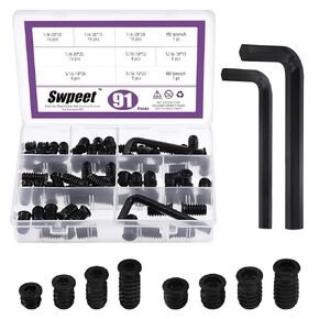 Swpeet 122Pcs 1/4" + 5/16" Black Zinc Plated Carbon Steel Carbon Furniture Screw in Nut Threaded Wood Inserts Threaded Inserts Bolt Fastener Connector Hex Socket (1/4" + 5/16" Assortment Kit)