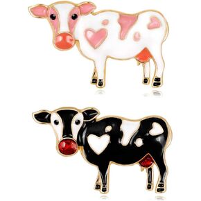 2pcs Charming Milk Cow Brooch Pins Alloy Enamel Dairy Cow Breastpin Lapel Pin Set Cloth Decoration for Women Teen Girl Kids