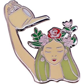 Watering Can Watering Flowers Enamel Pin Beautiful Green Goddess Brooch Feminist Girl Power Badge Pins Lapel Pin Clothes/Jackets & Hat Accessories Jewelry Gift