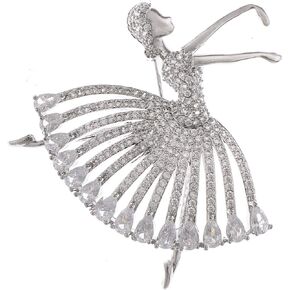 Alilang Zirconia Cubic Shining Crystal Girl Ballet Dancer Brooch Pin for Women