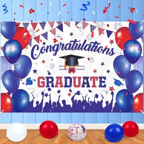 Red Blue Graduation Party Decorations 2024 Red White Blue Graduation Banner Class of 2024 Blue Red Graduation Decorations for 2024 High School College Graduation Party Supplies