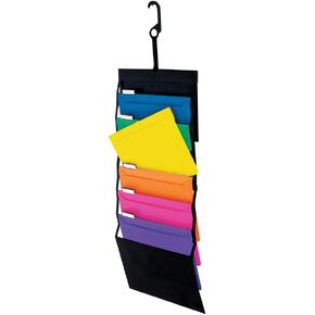 Pendaflex Hanging Organizer, All-in-1 Wall Organizer/Pocket Chart, Black with Bright Color Folders, Poly Carry Case, Letter Size (52891), Black/Assorted