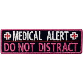 Service Dog Medical Alert Do Not Distract Vests/Harnesses Emblem Embroidered Fastener Hook & Loop Patch - Pink