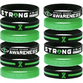 Green Awareness Bracelets (12-pack) - Wholesale Bulk Pack of 12 Silicone Wristbands - Green Awareness Ribbon Products and Accessories for Mental Health Awareness Month in Kuwait