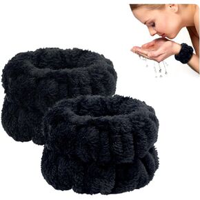 2pcs Women's Wristlet Towels for Washing Face Flannel Wrist SPA Wash Towel Face Washing Absorbent Wristbands Wrist Sweatband for Girls Prevent Water from Spilling Down Your Arm (Black)