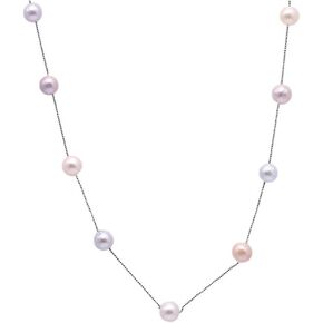 JYX بيرل فضة محطة قلادة AA + جودة 8 مللي متر ملون المياه العذبة مثقف اللؤلؤ قلادة 18" in Kuwait