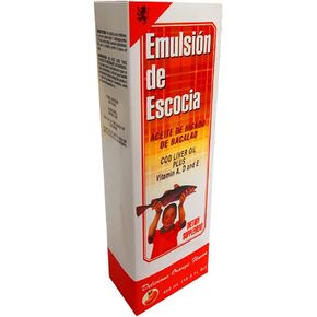 EMULSION DE ESCOCIA Cod Liver Oil, Dietary Supplement, Vitamins A, B1, D and E, Immune System Support, Orange Flavor (15.3 Fl Oz/Pack of 1)