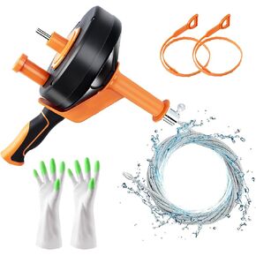 Feeloco Plumbing Snake Drain Auger,Drain Clog Remove with Drill Adapter Manually or Powered Use,42ft Flexible Snake Drain Hair Remover Tool for Bathroom Shower Sink and Kitchen,Comes with Gloves