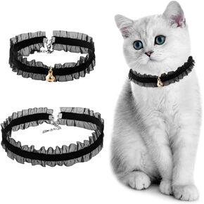 E-Clover Cat Collar with Bells-Cat Wedding Collar & Matching Choker Pet Accessories for Kitten Kitty Owner Gift Black Lace