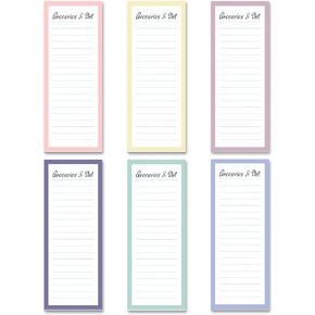 Grocery List Magnet Pad for Fridge, 6-Pack Magnetic Note Pads Lists, 60 Sheets Per Pad, Pop Art Palette, Full Magnet Back to-Do-List Notepads