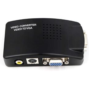 PC Laptop Composite Video TV RCA Composite S-Video AV in to PC VGA LCD Out Converter Adapter Switch Box Black