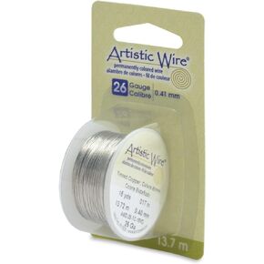 Artistic Wire, 26 Gauge Tarnish Resistant Tinned Copper Craft Wire, Silver Color, 15 yd