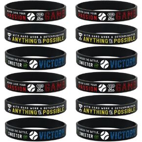 Inkstone (12-pack Baseball Motivational Silicone Bracelets - Wholesale Bulk Baseball Jewelry, Sports Gifts, Party Favors and Supplies