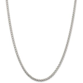 Chain Necklace White Sterling Silver Spiga (Wheat) Round 30 in 4 mm