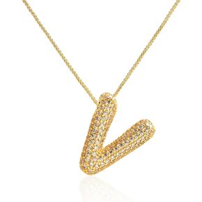 Bubble Letter Necklace for Women,18K Gold Plated Balloon Initial Necklace Cubic Zirconia Letter Necklace for Girls Teen Letter Pendent Necklace Jewelry Gift